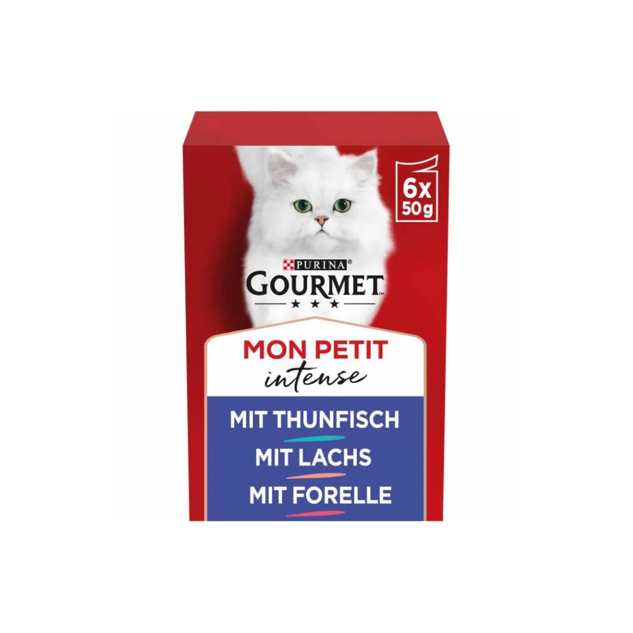 GOURMET Mon Petit Intense 8 x 6 x 50 g avec thon, saumon, truite