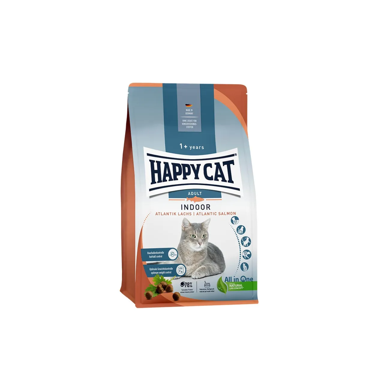 HAPPY CAT Croquettes pour chat adulte, intérieur, saumon de l'Atlantique 1,3 kg