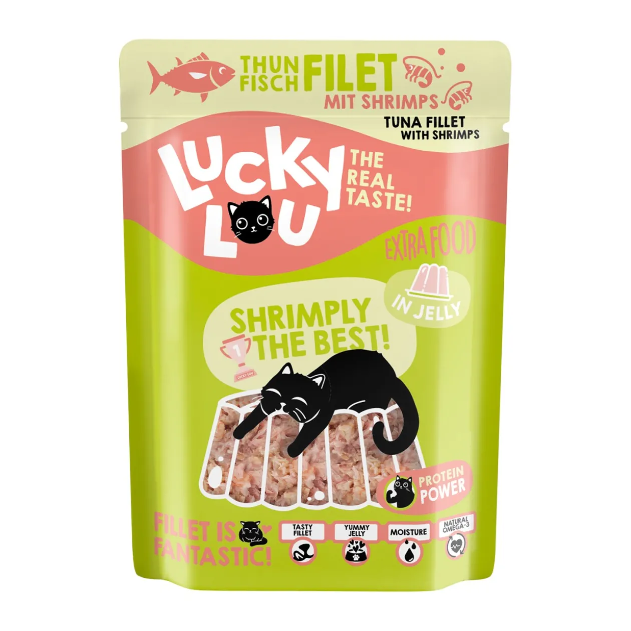 Lucky Lou Nourriture humide chat Extra Food Adult en gelée Thon et crevettes 12x70 g