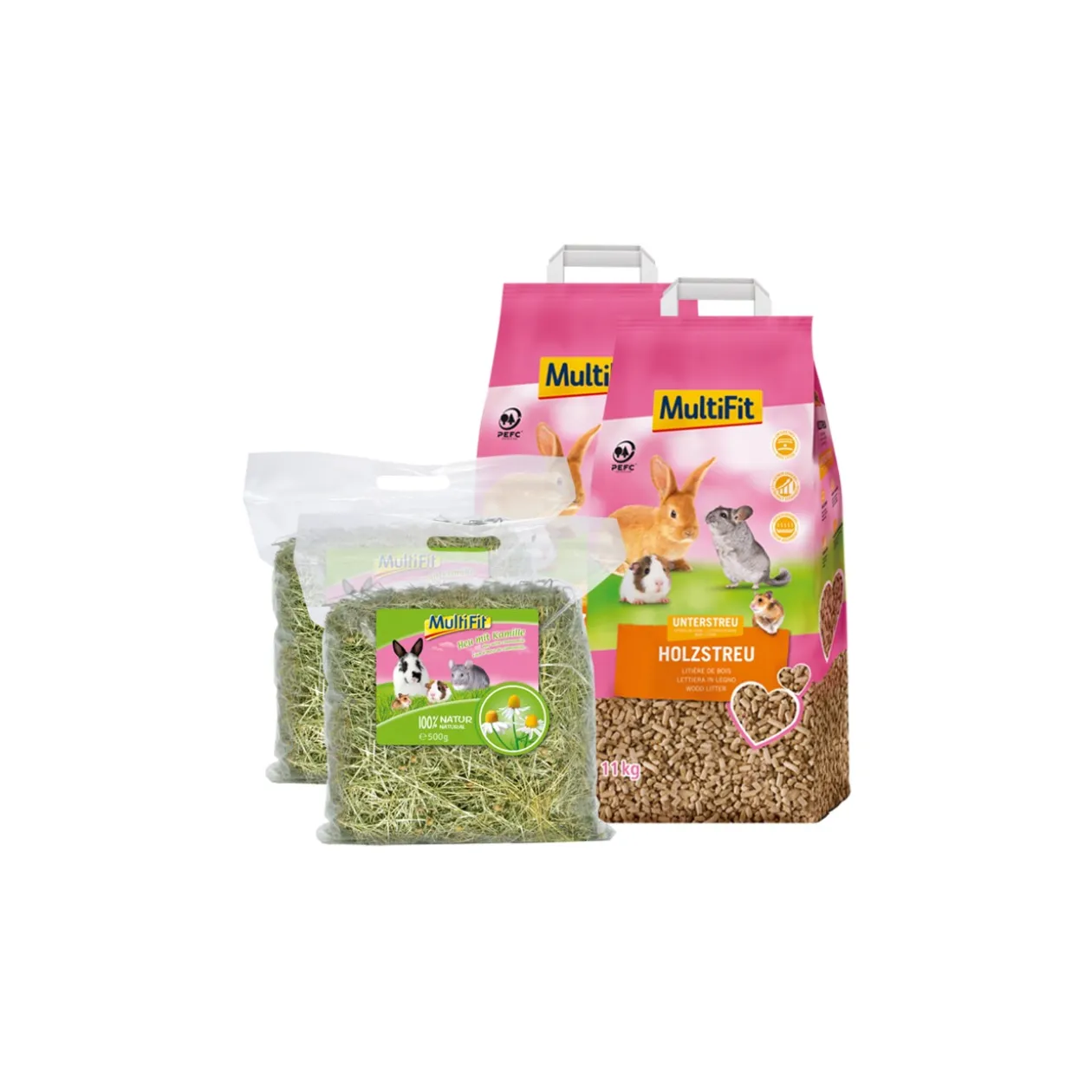 MultiFit Pack de 4 litière en bois et foin à la camomille 11,5 kg