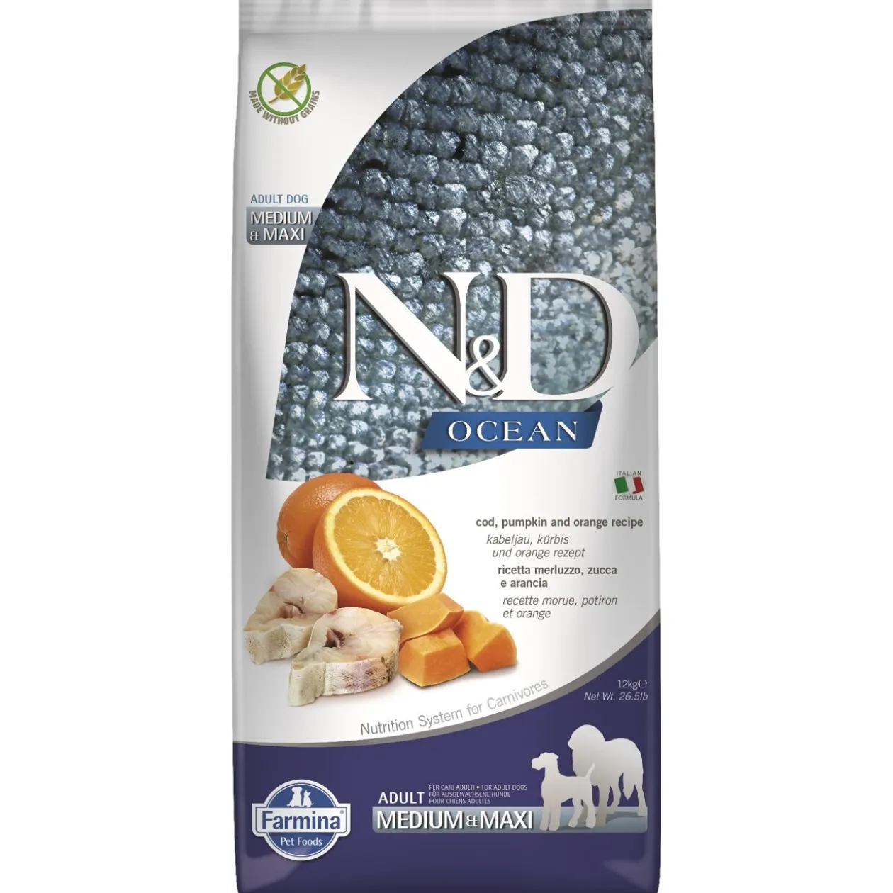 N&D Farmina Ocean Adult Medium/Maxi Cabillaud, potiron et orange 12 kg