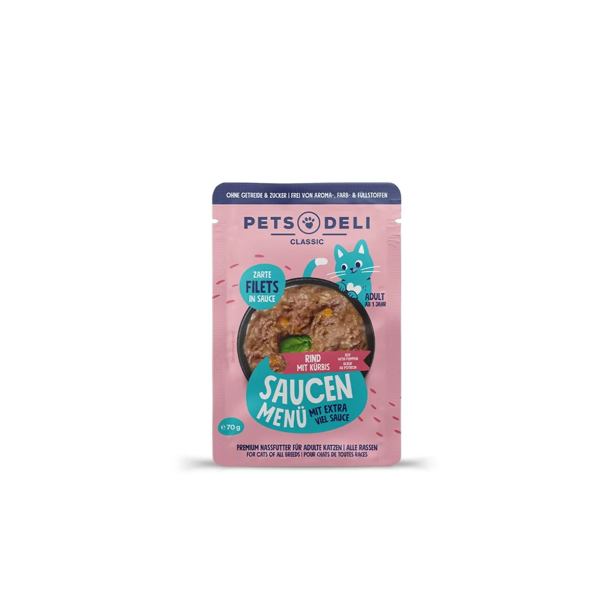 Nourriture humide pour chat Adult Saucen Menu Bœuf au potiron 12 x 70 g