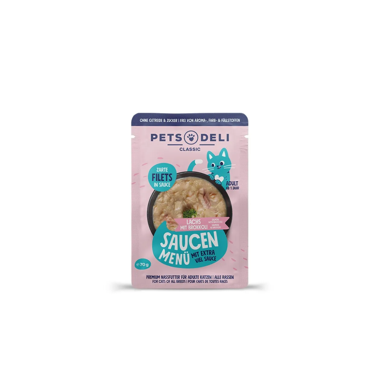 Nourriture humide pour chat Adult Saucen Menu Saumon aux brocolis 12 x 70 g