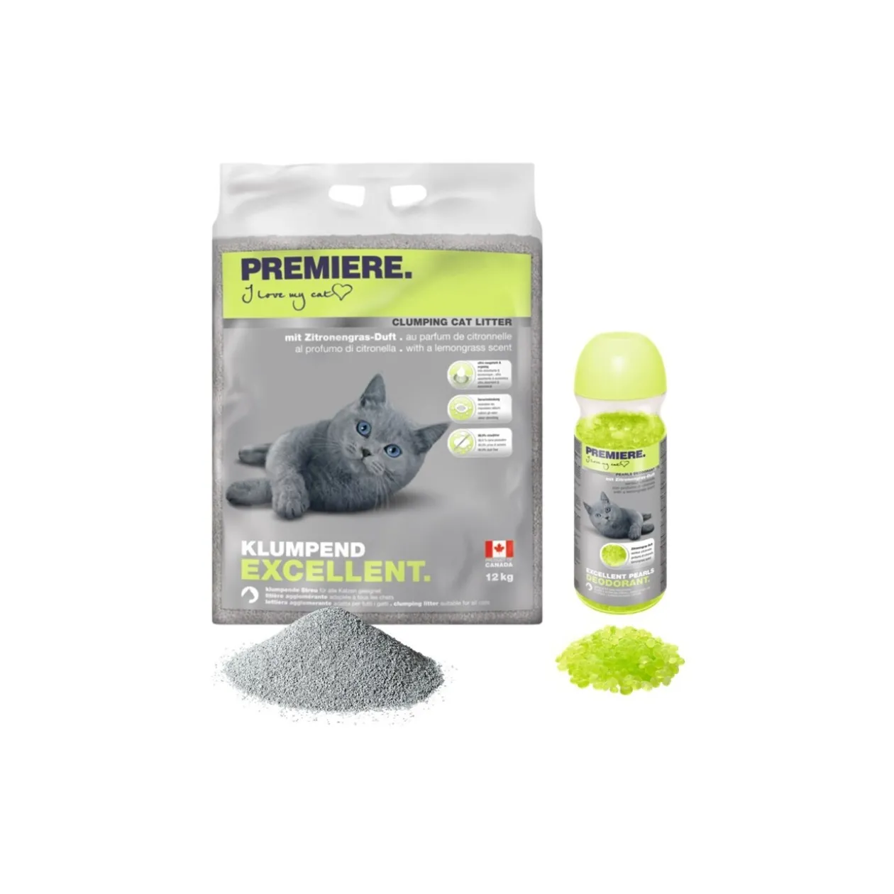 PREMIERE Excellent Citronnelle Litière agglomérante 12 kg au désodorisant