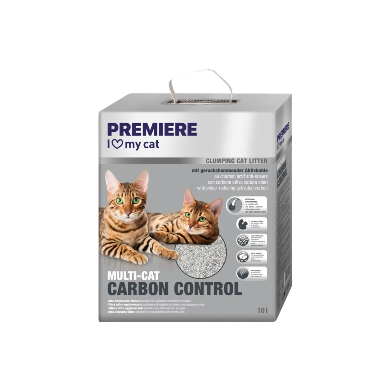 PREMIERE Litière agglomérante au charbon actif Multi-Cat 10 l