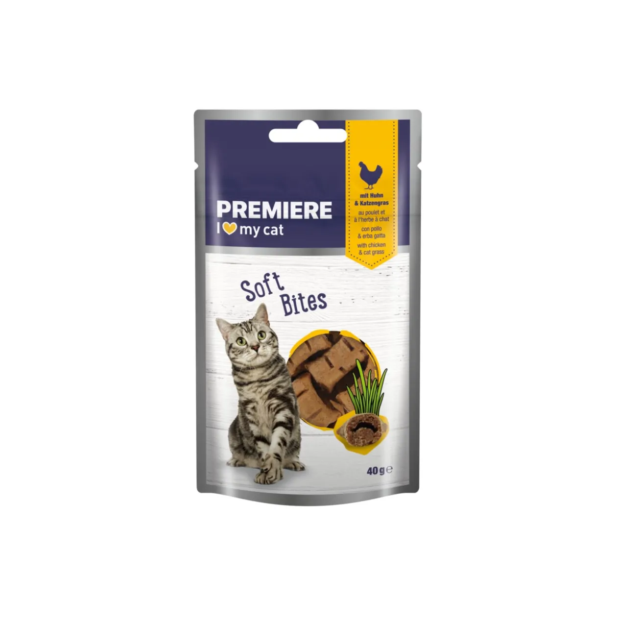 PREMIERE Soft Bites Poulet et herbe aux chats 40 g