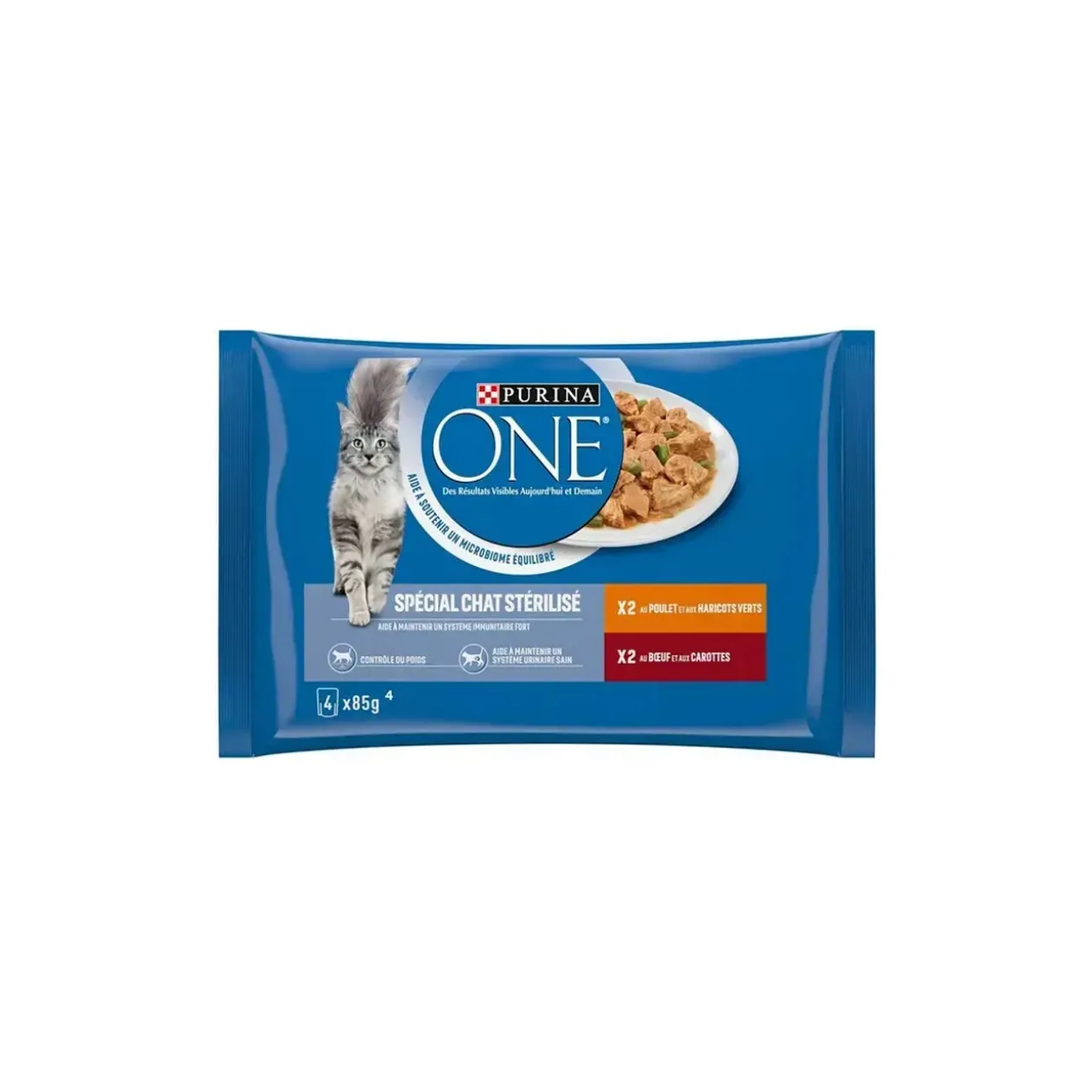 Purina ONE - Sachets pour Chat Stérilisé au Bœuf et au Poulet 4 x 85 g
