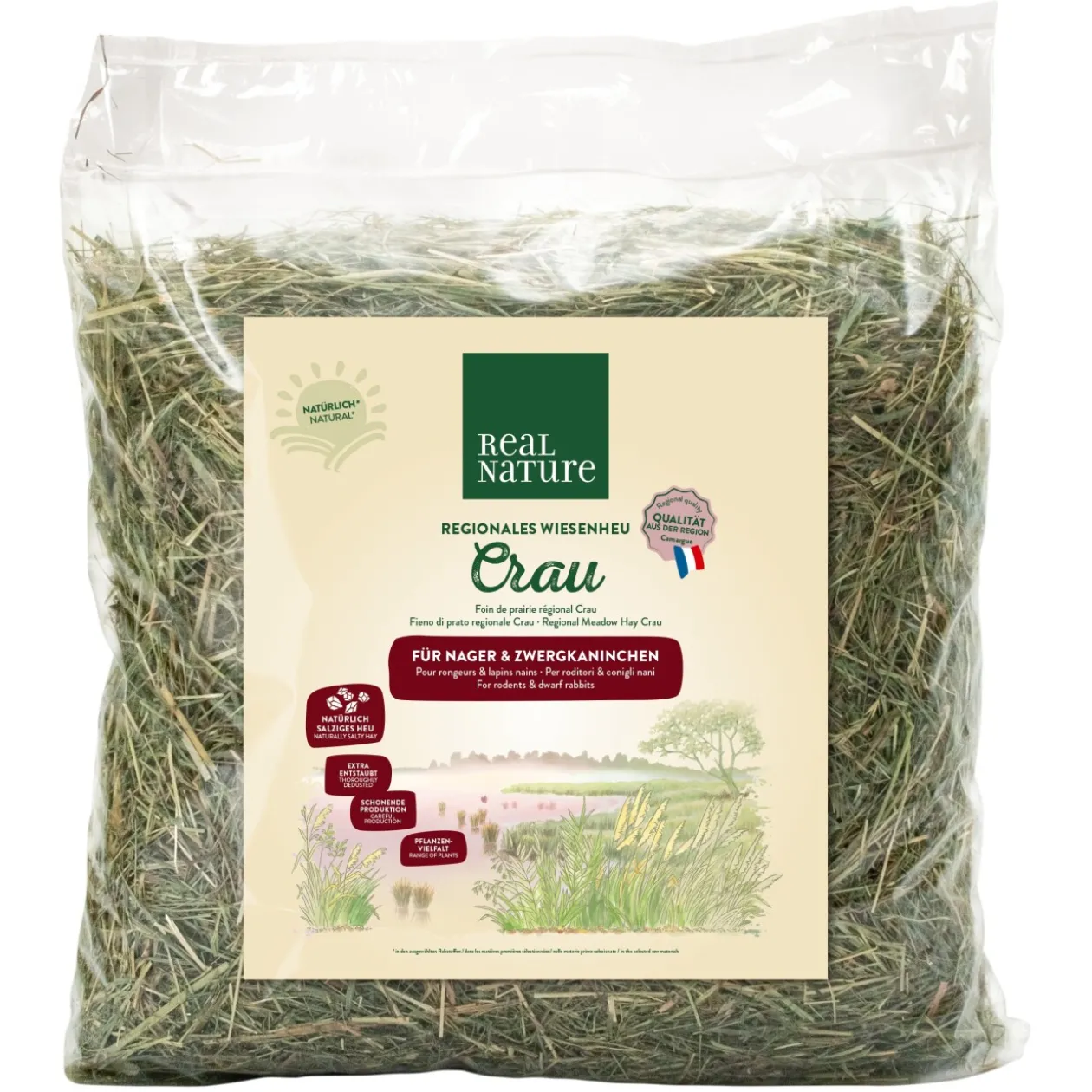 REAL NATURE foin de prairie régional Crau pour rongeurs et lapins nains 1,5 kg