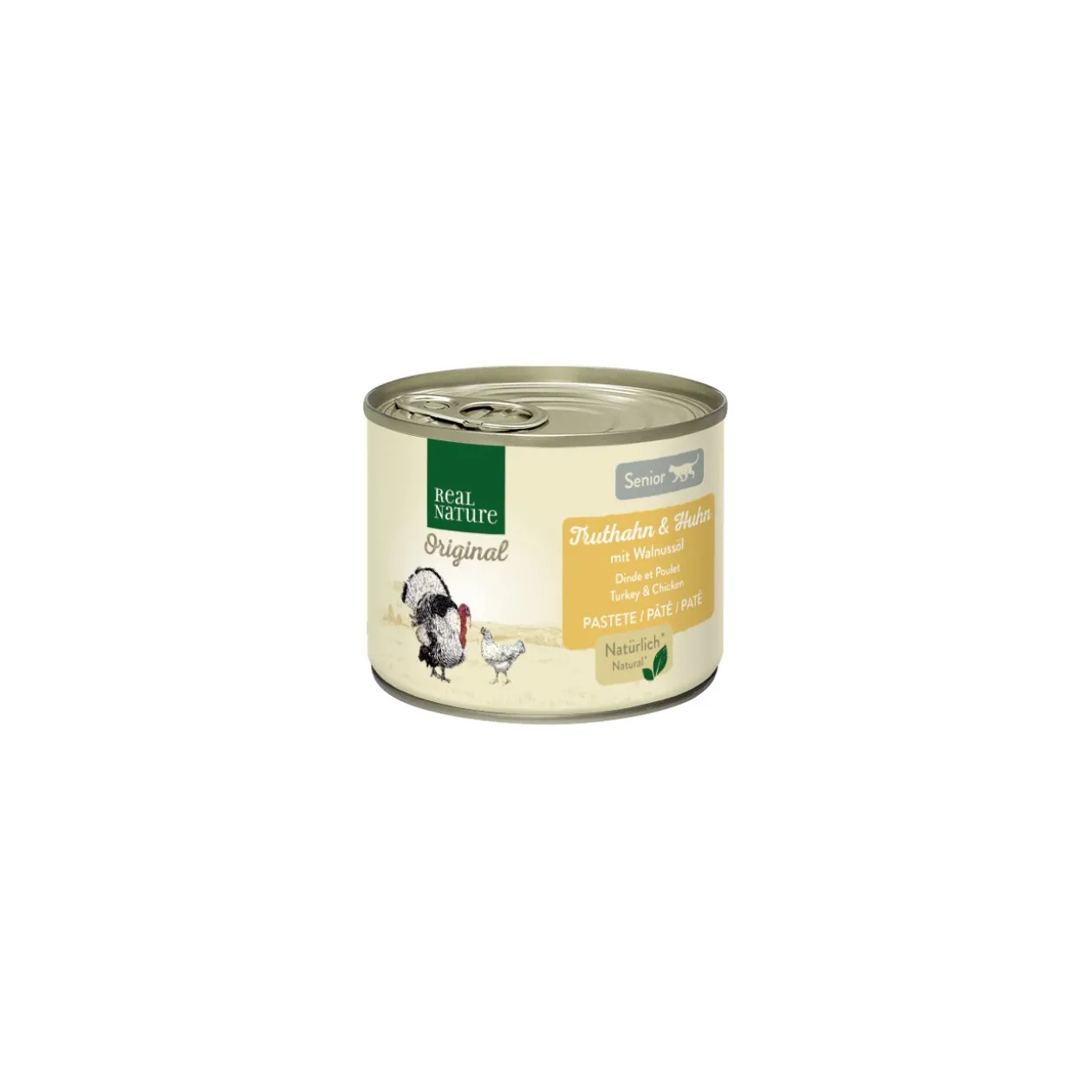 REAL NATURE Original nourriture humide pour chat, Senior, Dinde & Poulet avec huile de noix 6x200 g