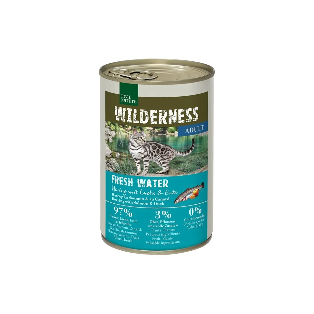 REAL NATURE WILDERNESS nourriture humide pour chat, adulte Fresh Water Hering au saumon et au canard 6x400 g