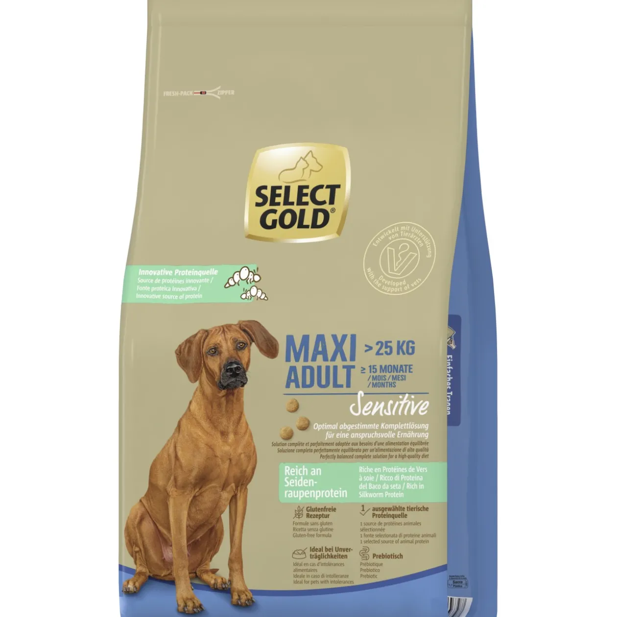 SELECT GOLD Croquettes Chien Maxi Adulte Sensible Riche en Protéine de Ver à Soie 12kg