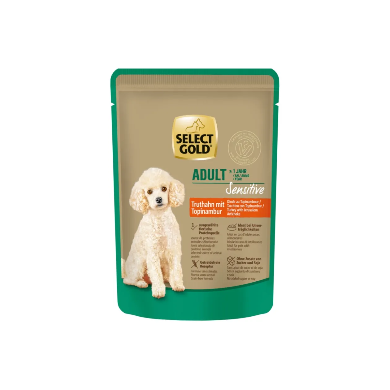 SELECT GOLD Nourriture humide pour chien Sensitive Adult Dinde au topinambour 12x100 g