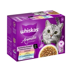 Whiskas Nourriture humide pour chat adulte, Multipack, 1+ Sélection variée, en sauce 12x85 g