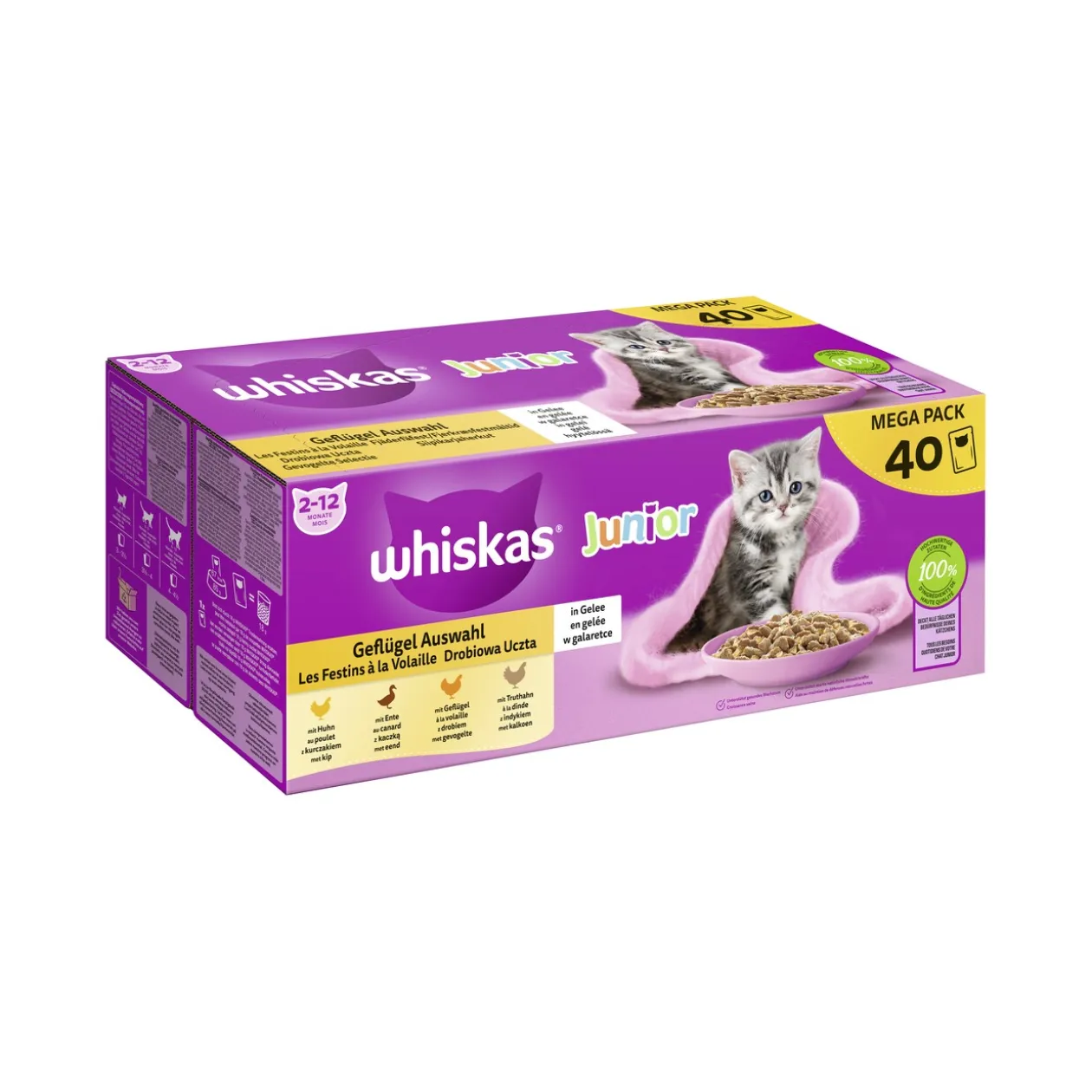 Whiskas Sachet de portion Multipack Mega Pack Junior Volaille Sélection en gelée 40 x 85 g