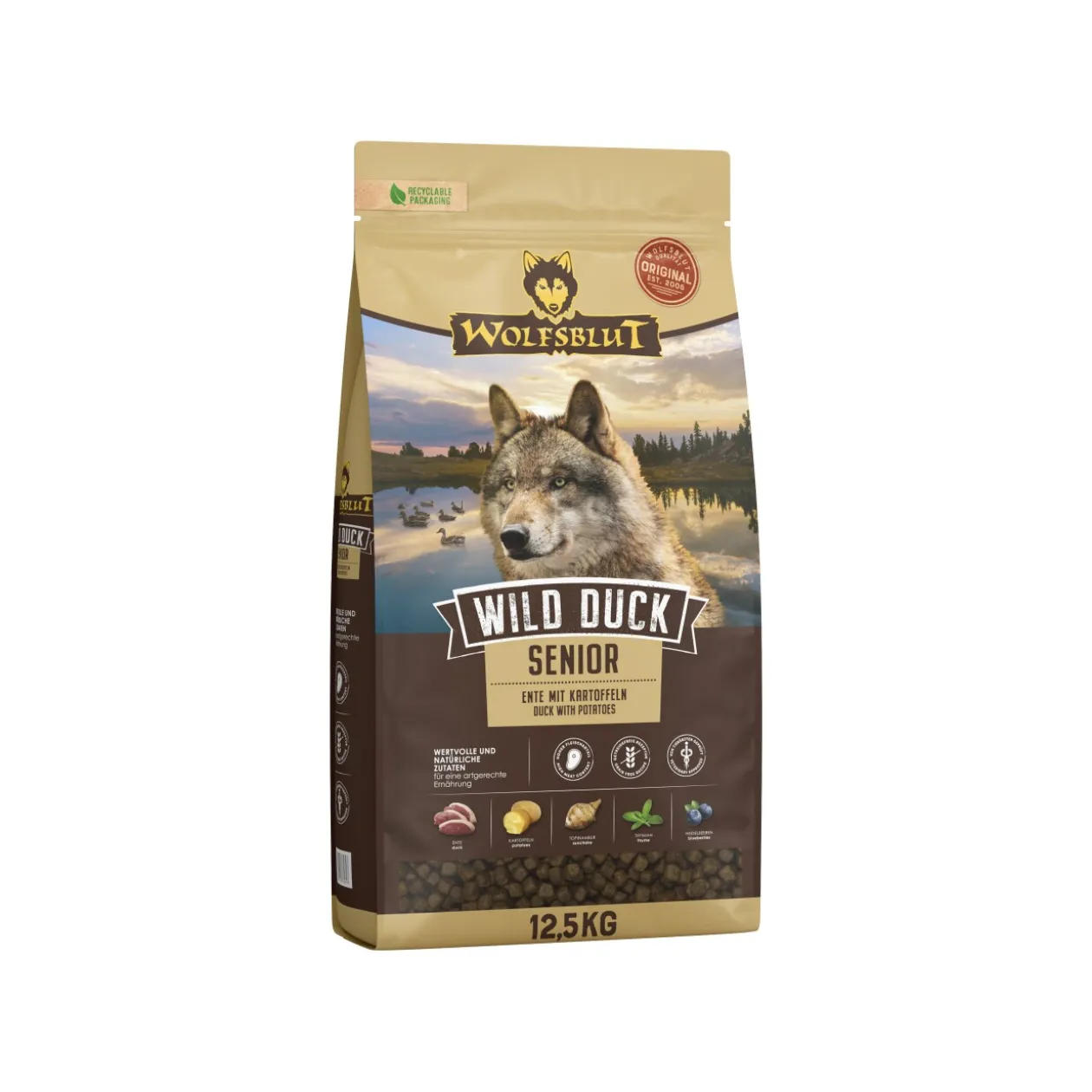 WOLFSBLUT Wild Duck Croquettes pour Chien Senior 12,5 kg